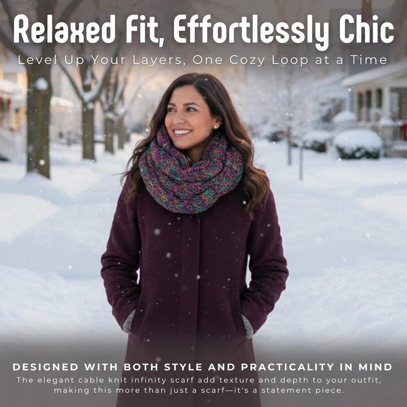 Funky Junque Infinity Scarf for Women â€“ Oversized Wrap, Chunky Layer, Colorful Sweater Accessory, Winter Styles, Fall Fashion - Jet Black Kaleidoscope Tricolor Mix - Image 3